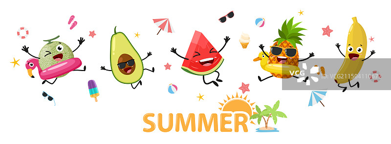 可爱的夏季水果卡通人物banner柠檬图片素材