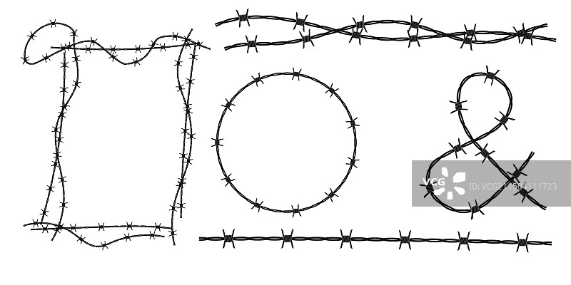 圆形扭曲的带刺铁丝网轮廓图片素材