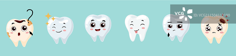可爱不同表情卡通牙齿图片素材