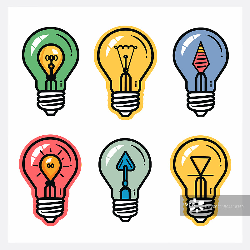 代表的六个程式化灯泡图标图片素材