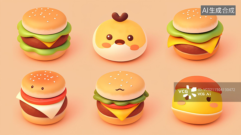 【AI数字艺术】卡通3d汉堡图片素材