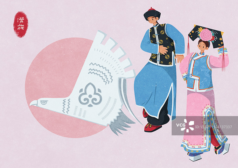 满族传统服饰男女图片素材