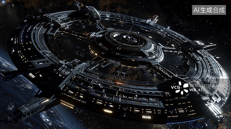 【AI数字艺术】科幻插画——宇宙空间站航天器图片素材
