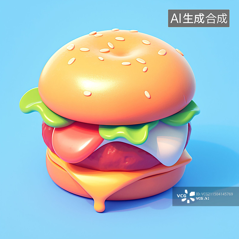 【AI数字艺术】汉堡包美食3D图标健康美食概念插图图片素材