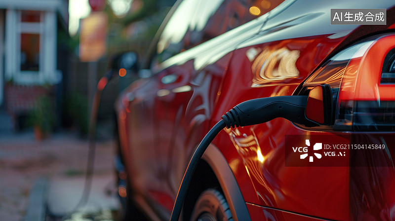 【AI数字艺术】电动汽车充电场景新能源未来科技概念插图图片素材