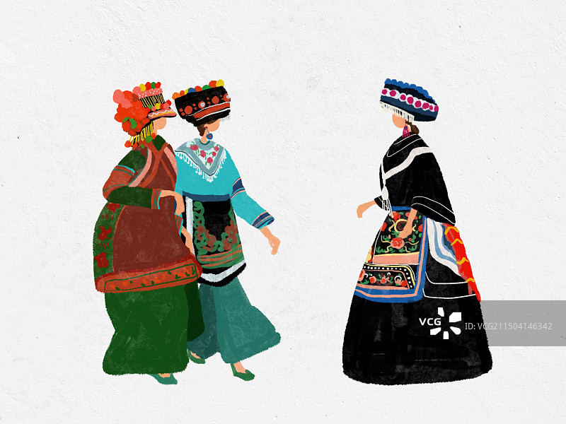 穿着传统服装的朋友们在白色背景下跳舞图片素材