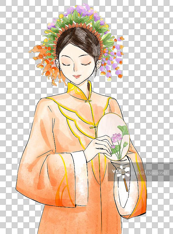 泉州城市传统文化簪花的女孩卡通插画元素图片素材