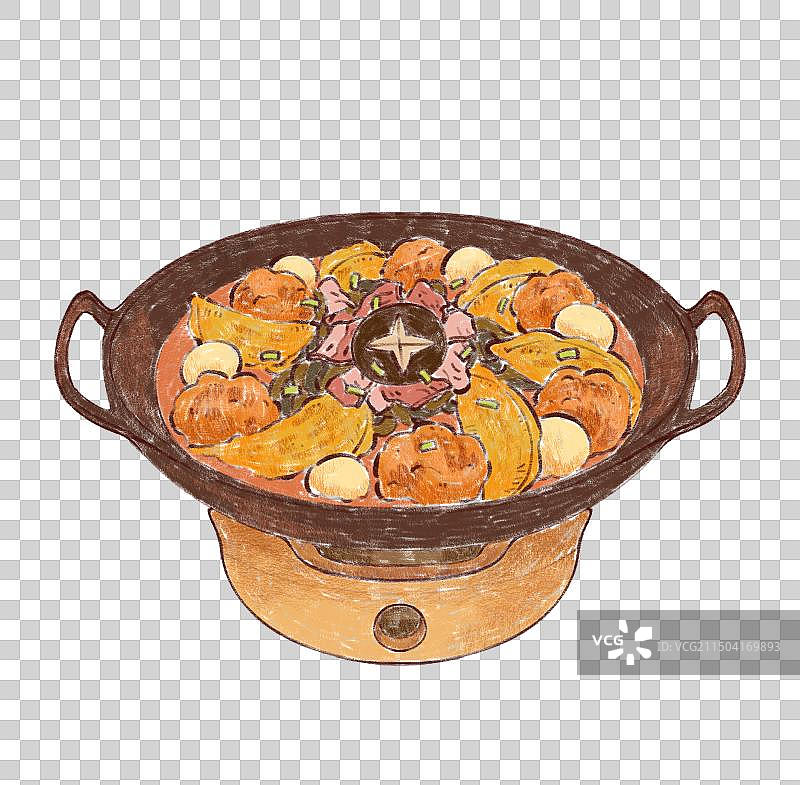 手绘安徽特色美食徽菜徽州一品锅插画图片素材
