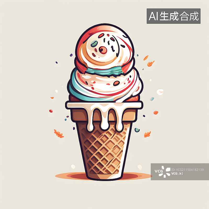 【AI数字艺术】可爱风格手绘插画冰淇淋图片素材