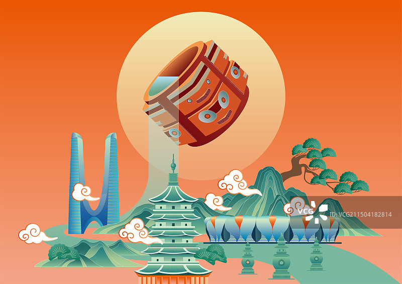 杭州历史文化插画图片素材