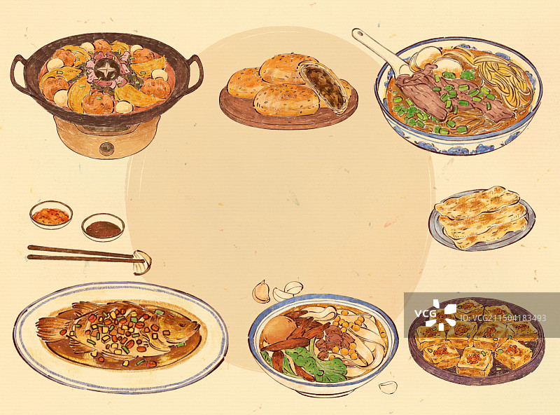 手绘安徽特色美食徽菜臭鱖鱼毛豆腐一品锅插画图片素材