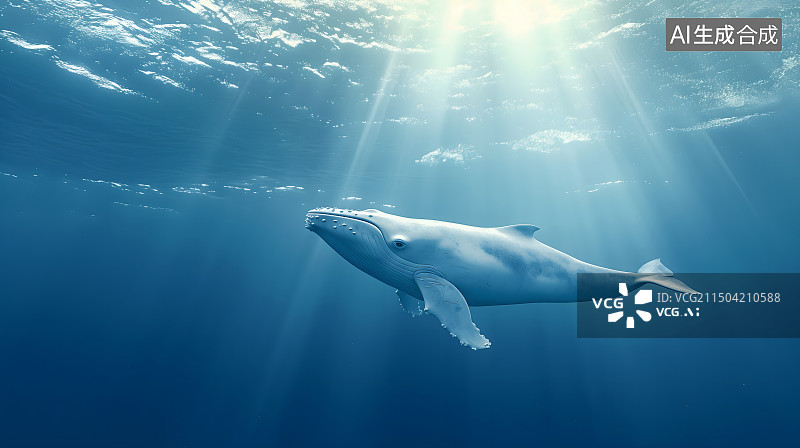 【AI数字艺术】水下 海洋 鲸鱼 光束 海底世界图片素材