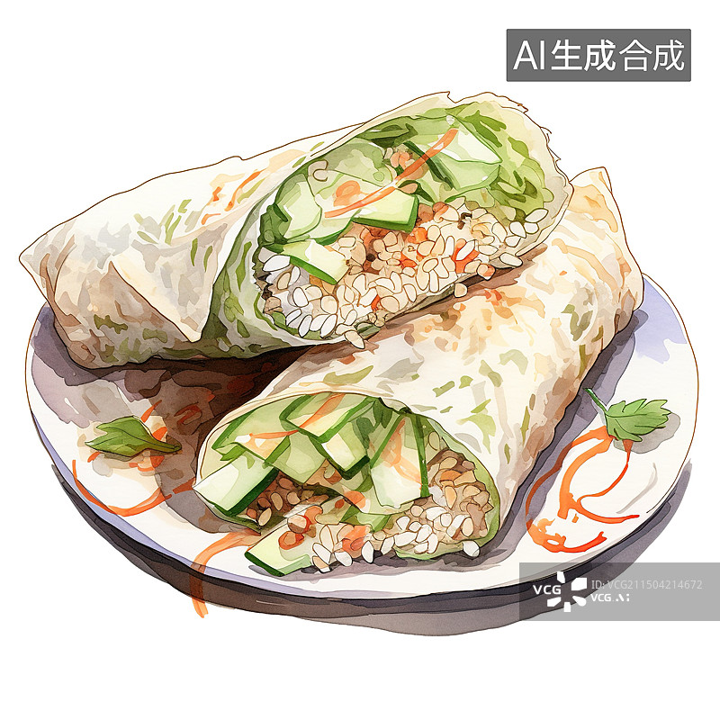 【AI数字艺术】美味的蔬菜鸡肉卷图片素材