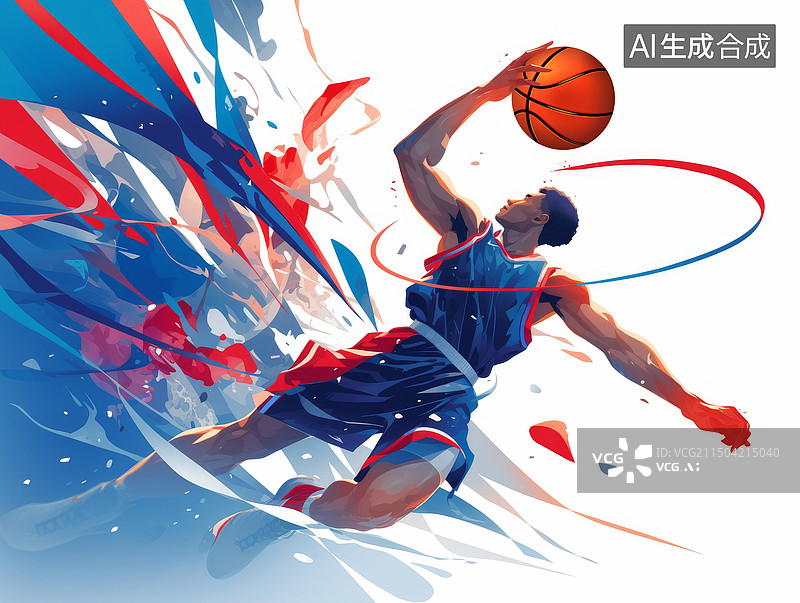 【AI数字艺术】体育赛事手绘插画抽象运动项目篮球灌篮图片素材