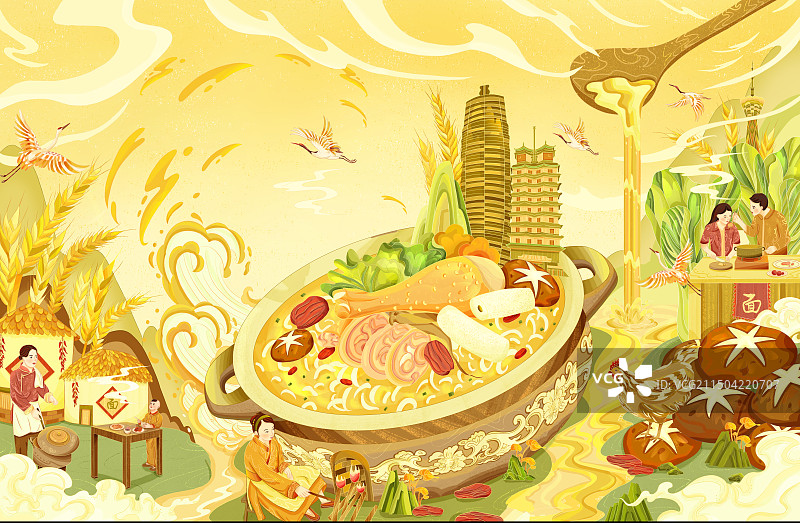 面条国风插画海报图片素材