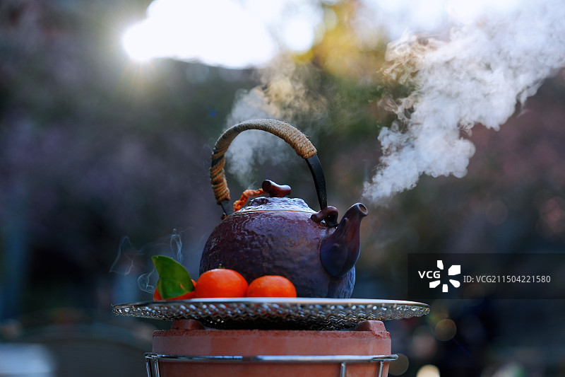 围炉煮茶 水蒸气 茶 果茶 煮茶图片素材