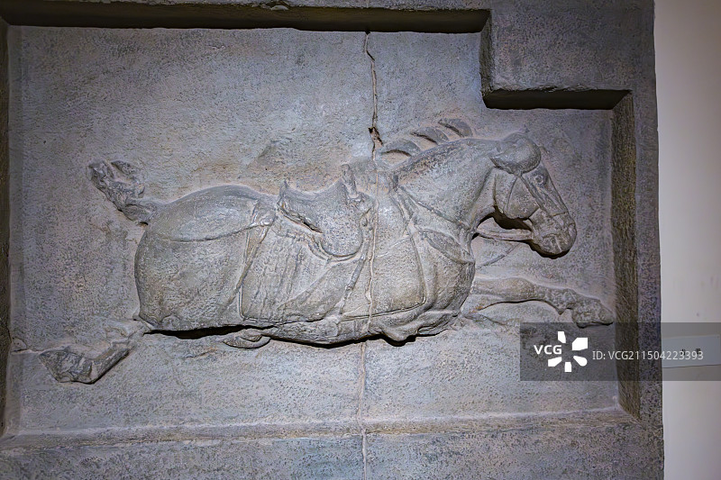 国家博物馆文物唐代李世民墓昭陵六骏青骓浮雕石刻图片素材