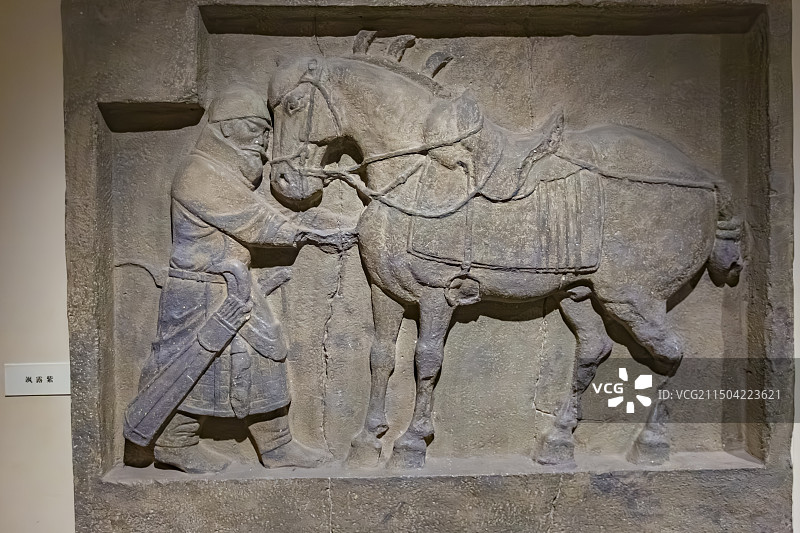 国家博物馆文物唐代李世民墓昭陵六骏飒露紫浮雕石刻图片素材