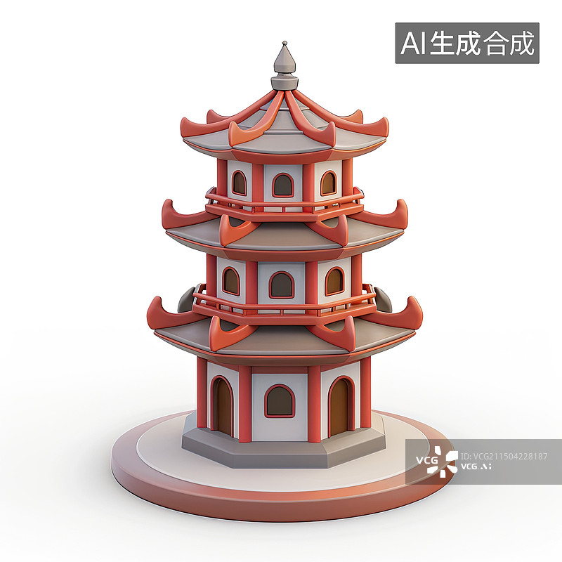 【AI数字艺术】卡通三维中式宝塔古建筑素材图片素材