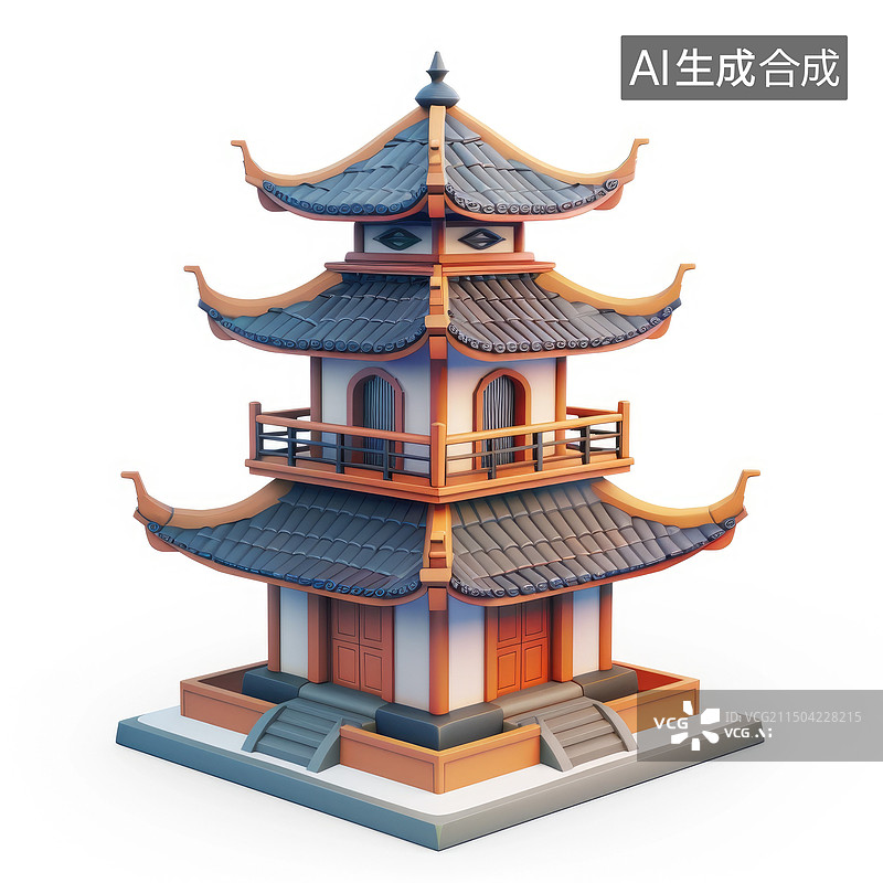 【AI数字艺术】卡通三维中式宝塔古建筑素材图片素材