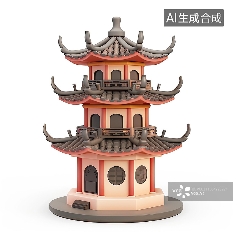 【AI数字艺术】卡通三维中式宝塔古建筑素材图片素材