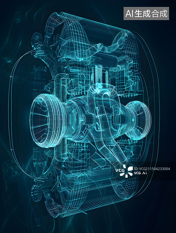 【AI数字艺术】数字化信息化发动机机械透视结构数码全息图图片素材