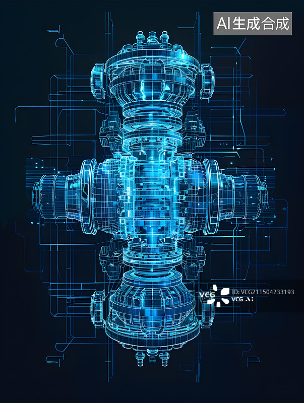 【AI数字艺术】数字化信息化发动机机械透视结构数码全息图图片素材