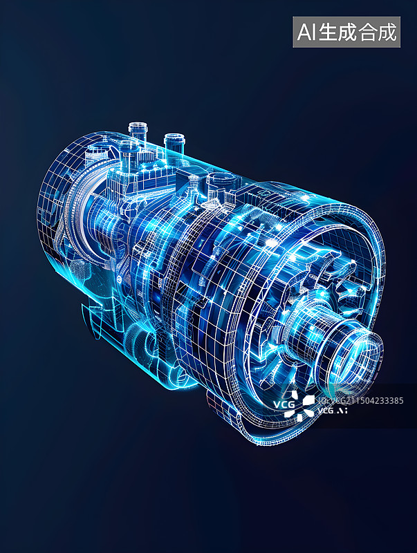 【AI数字艺术】数字化信息化发动机机械透视结构数码全息图图片素材