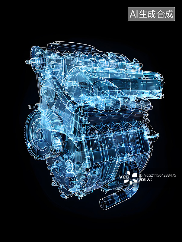 【AI数字艺术】数字化信息化发动机机械透视结构数码全息图图片素材