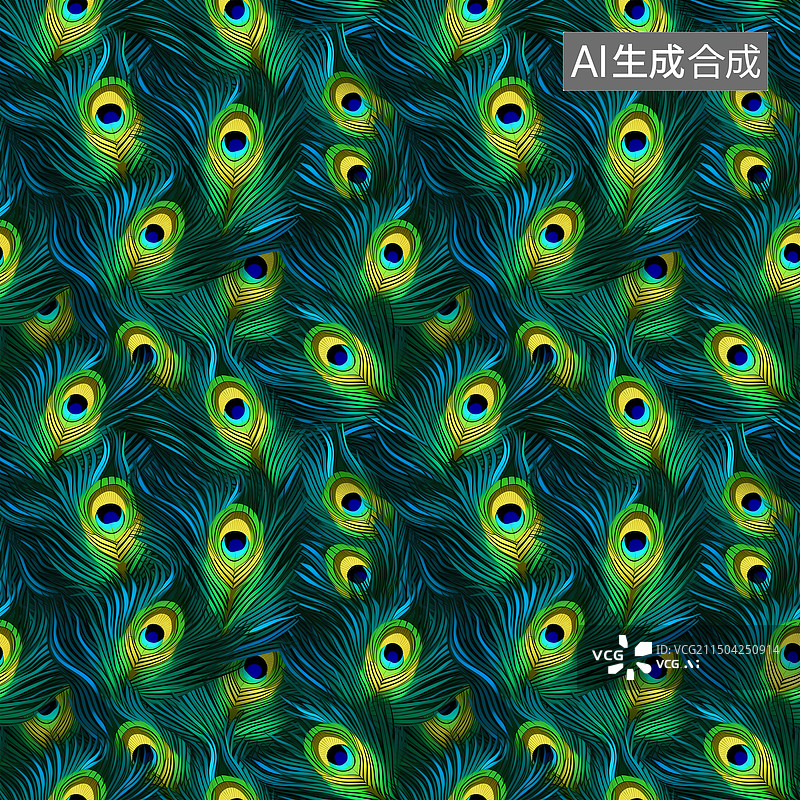 【AI数字艺术】孔雀羽毛无缝平铺四方连续纹样图案背景图片素材