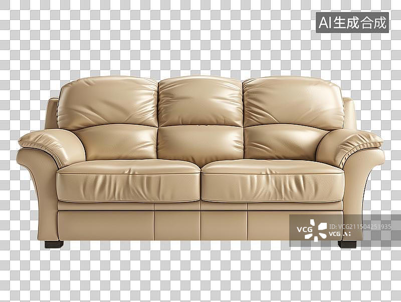 【AI数字艺术】免抠的米色真皮沙发图片素材