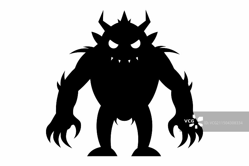 带尖刺的男性怪物的黑色剪影图片素材