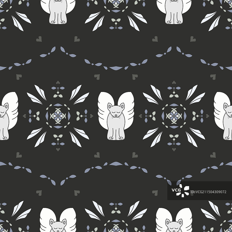 闭眼天使猫无缝图案图片素材