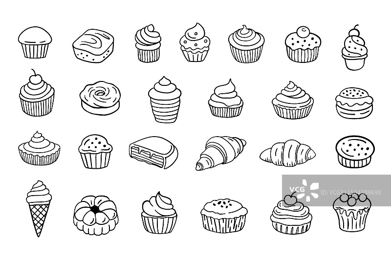 甜点烘焙菜单涂鸦图标集图片素材