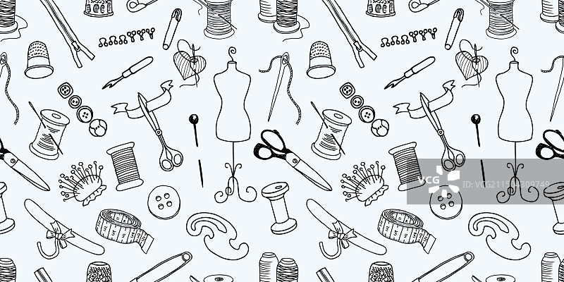 缝纫工具套装无缝图案图片素材