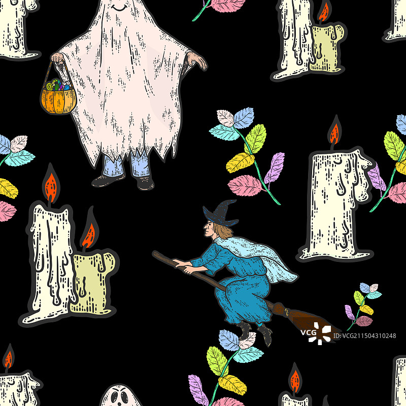 黑色背景万圣节无缝图案图片素材