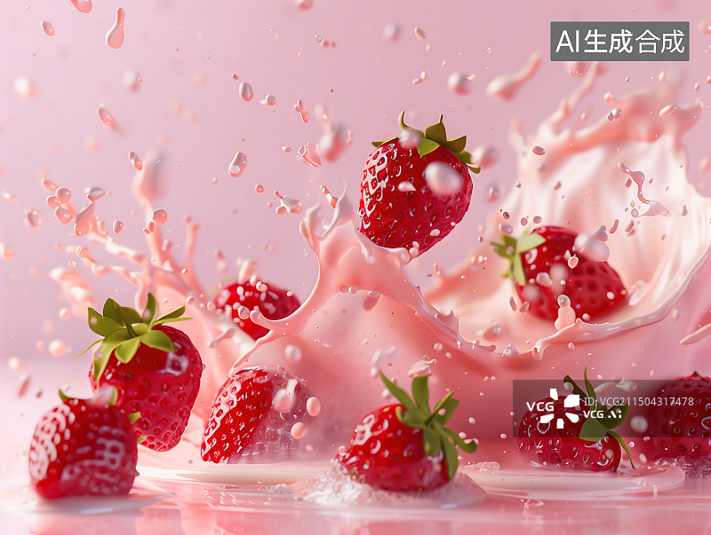 【AI数字艺术】草莓奶昔饮品图片素材