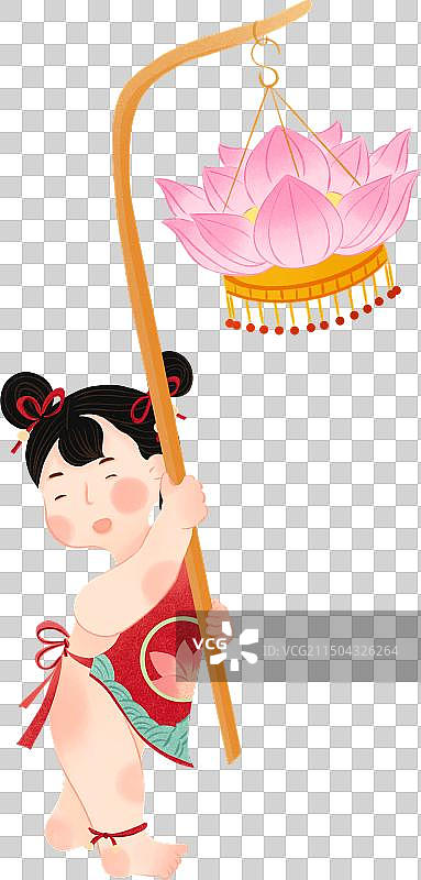 中国传统文化国潮国风新年元宵节花灯娃娃手绘插画图片素材