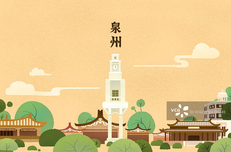 泉州地标建筑钟楼与闽南特色建筑图片素材