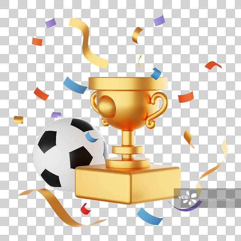 3D渲染足球奖杯世界杯比赛插画免抠元素图片素材