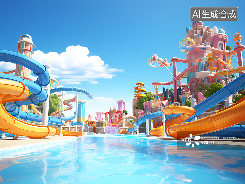 【AI数字艺术】夏天儿童水上乐园图片素材