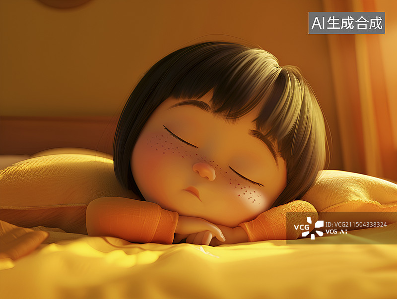 【AI数字艺术】闭着眼睛睡眠的小女孩图片素材