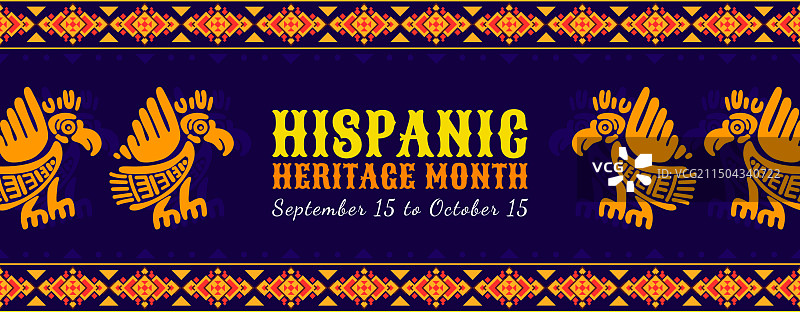 西班牙传统月banner上的阿兹特克鸟图腾图片素材