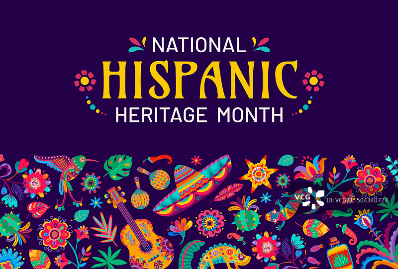 国家西班牙裔传统鲜花吉他帽子图片素材