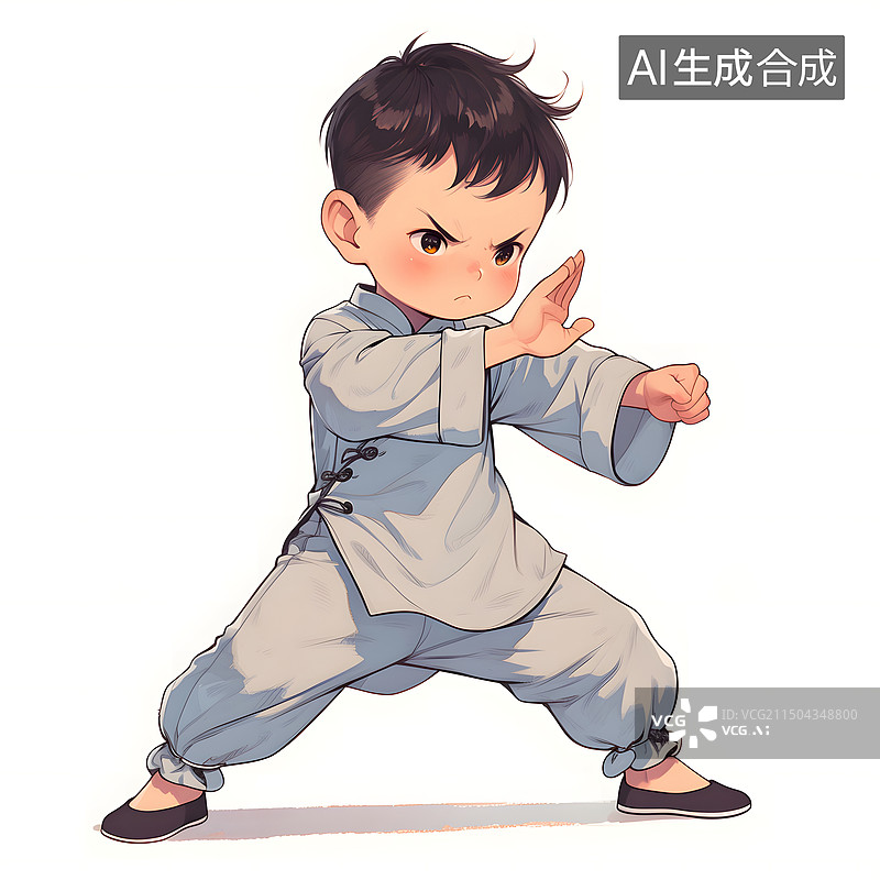 【AI数字艺术】练功练武术的男孩插画图片素材