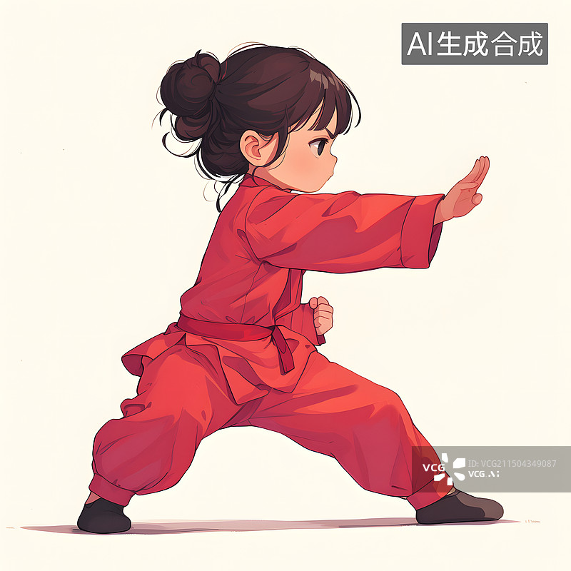 【AI数字艺术】练功练武术的女孩侧身插画图片素材