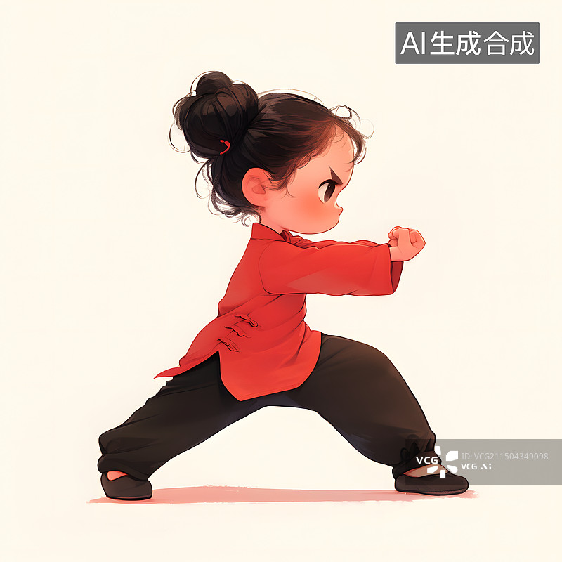 【AI数字艺术】练功练武术的女孩侧身插画图片素材