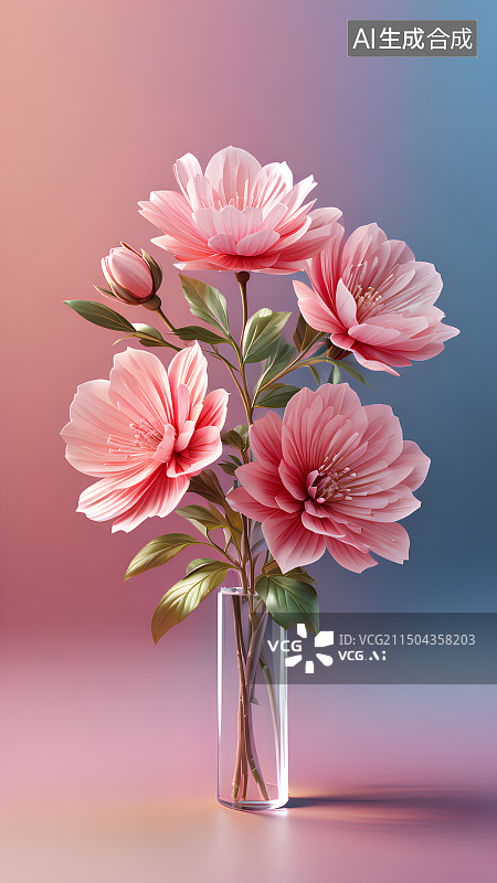 【AI数字艺术】插在花瓶里的粉色花束，花卉，植物，插花图片素材