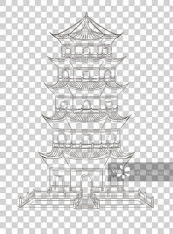 泉州城市旅游景点地标东北西塔手绘插画元素图片素材