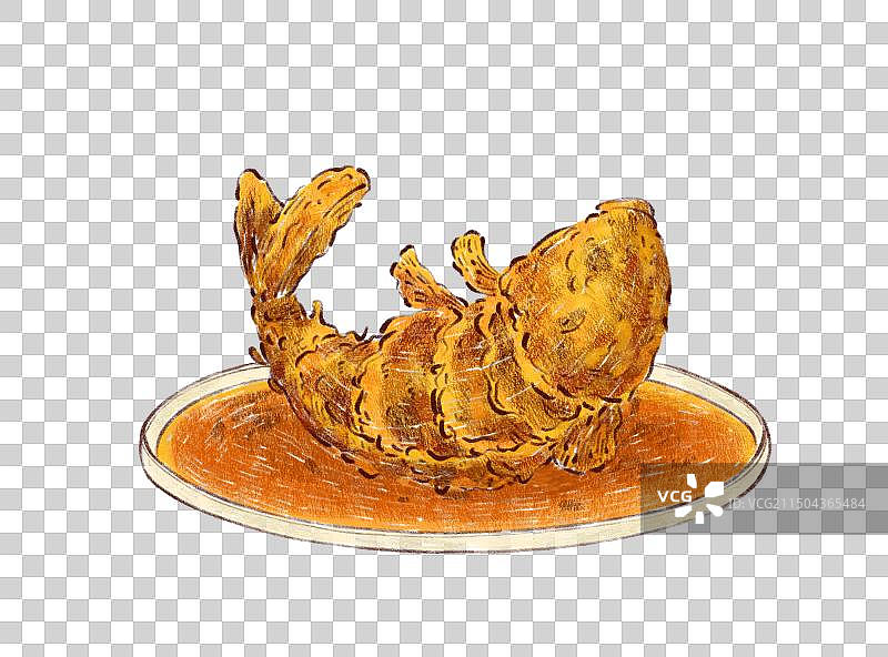 手绘山东特色美食鲁菜糖醋鲤鱼插画图片素材